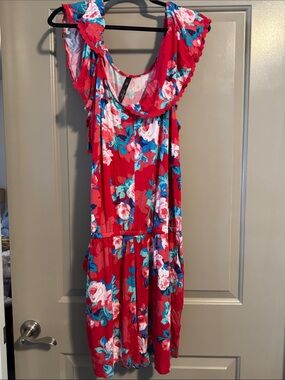 Jessica Simpson Red Floral Ruffled Romper